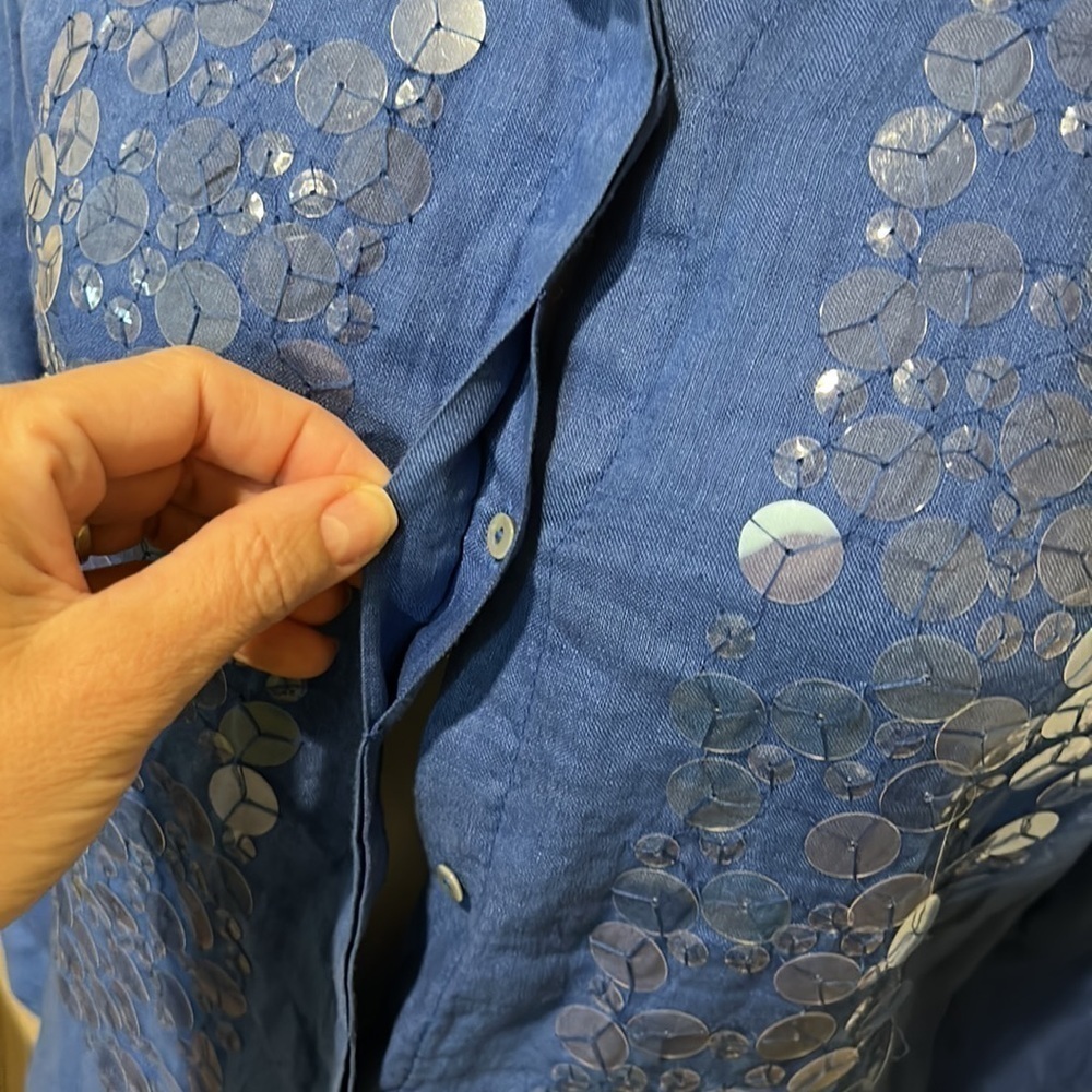 120% Lino linen embellished front Button Down. Size IT 44. - Picture 5 of 12